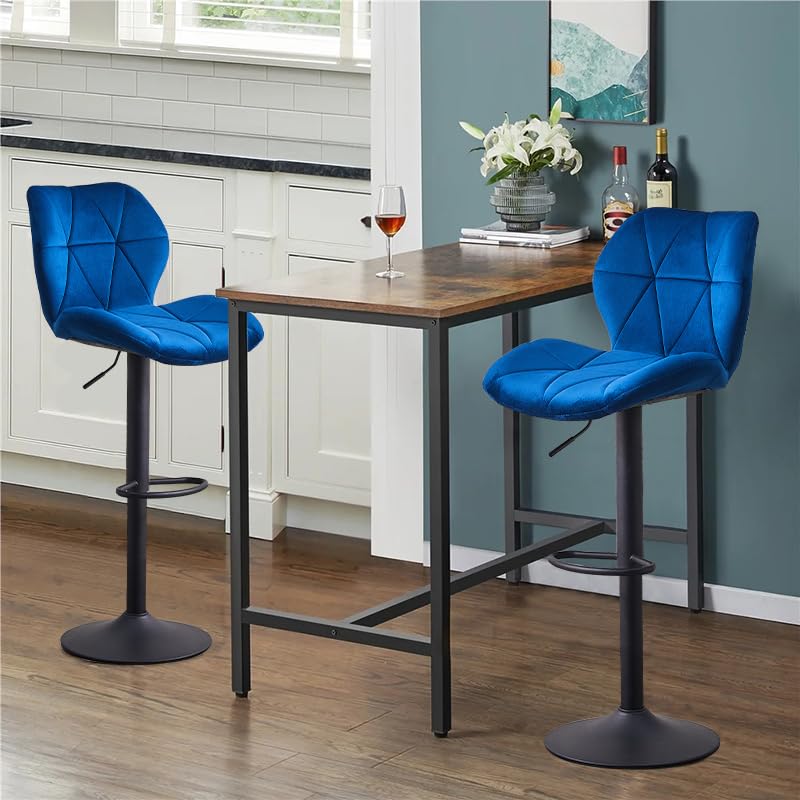 OFCASA Bar Stools Swivel Height Adjustable Barstools with Backrest and Footrest, Velvet Counter Stools for Kitchen, Dining Room, Bar(Blue 2pcs/Set)