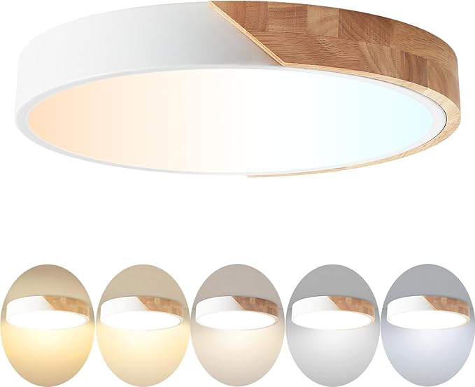 LED Flush Mount Ceiling Light Fixture Wood,16 inch Kitchen Light Fixtures Ceiling