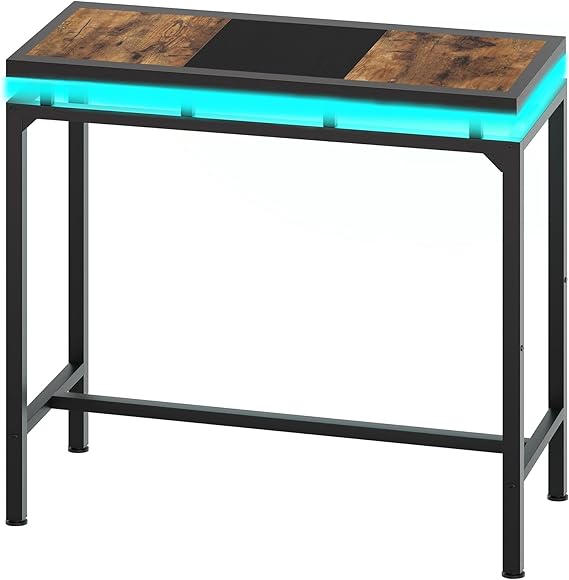 Bar Table with LED Lights, Counter Height Bar Height Table, Pub Gaming Table