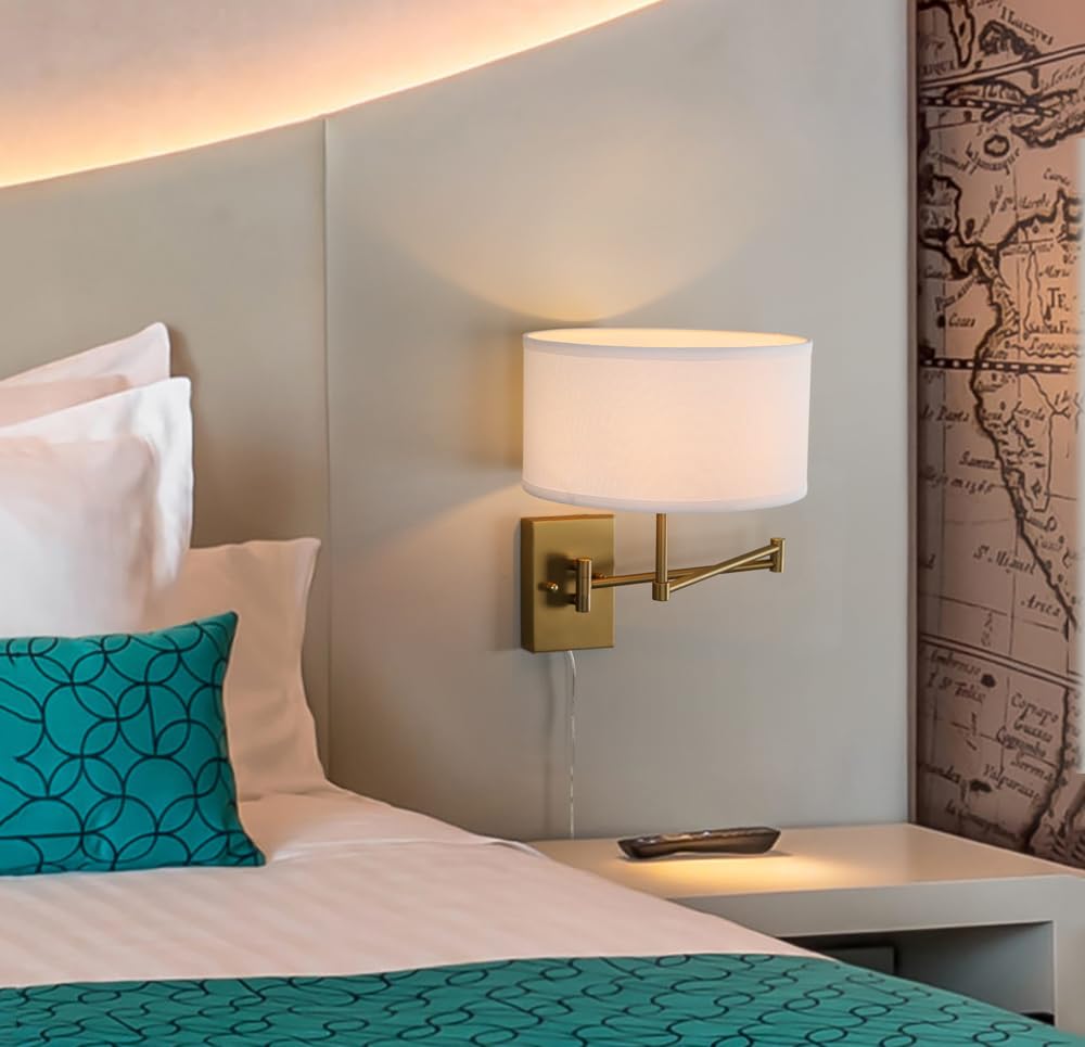 Sconce Swing Arm Wall Lamp with Double Metal Arm and Huge Circle