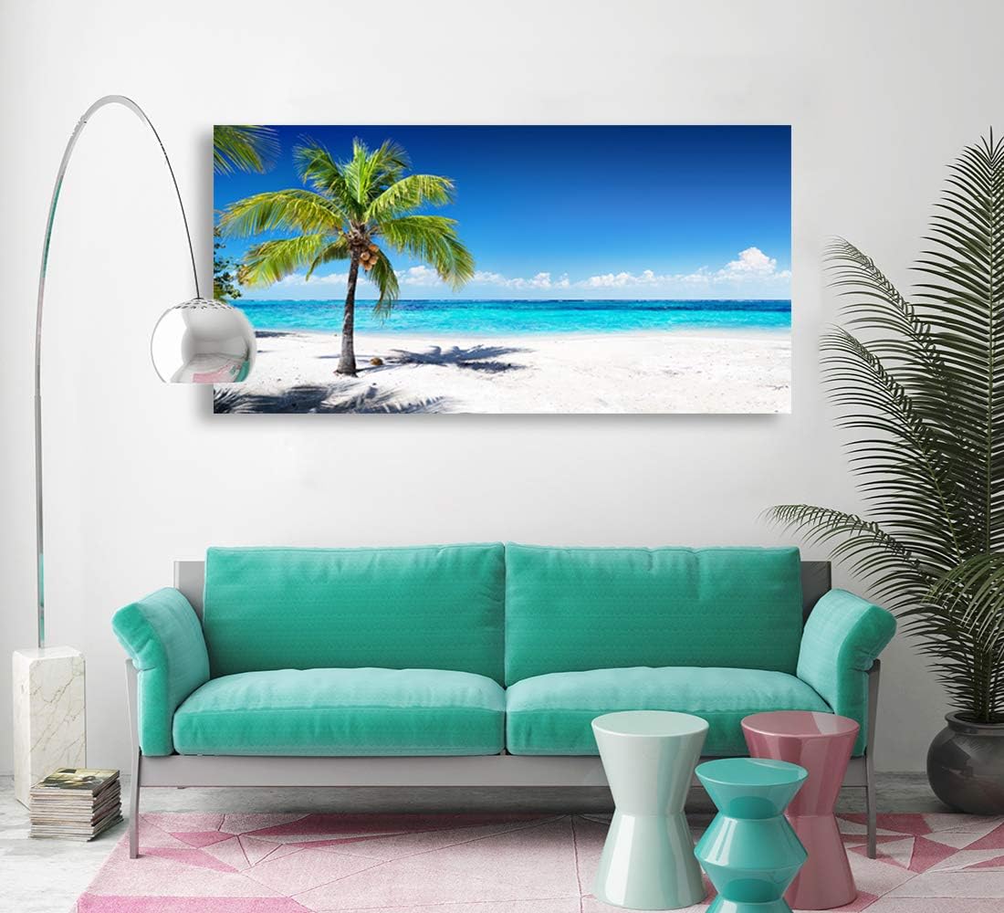 Large Canvas Wall Art Summer Ocean Waves Coconut Trees on Sands Beach