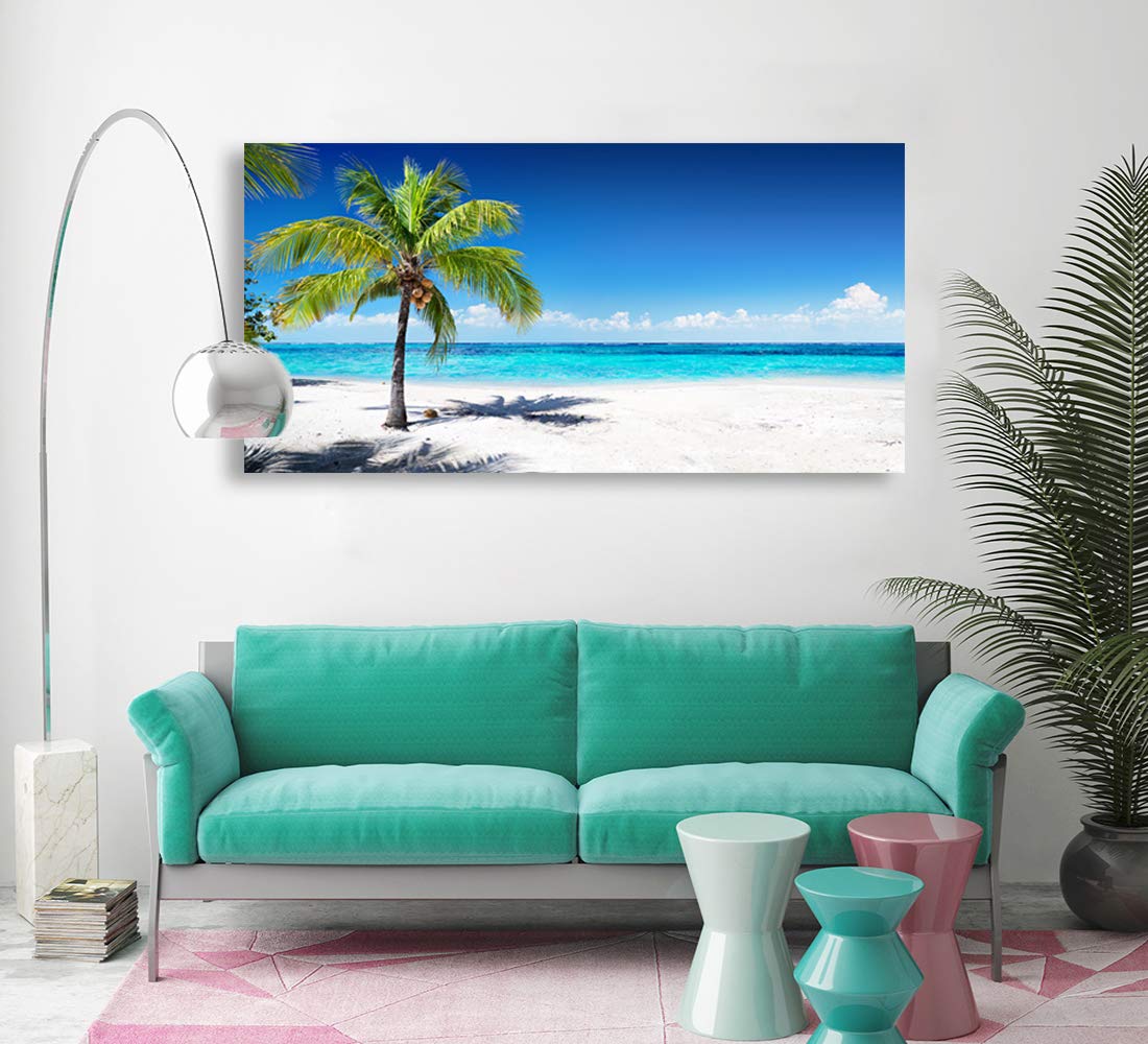 Large Canvas Wall Art Summer Ocean Waves Coconut Trees on Sands Beach