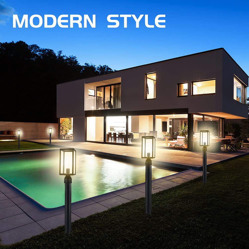 Windben Large 15 inch Outdoor Post Light,Waterproof Cast Aluminium Lamp Post Light Fixture,Post Lantern with Pier Mount Base,Matte Black,Suitable for Garden,Yard,Driveway,etc