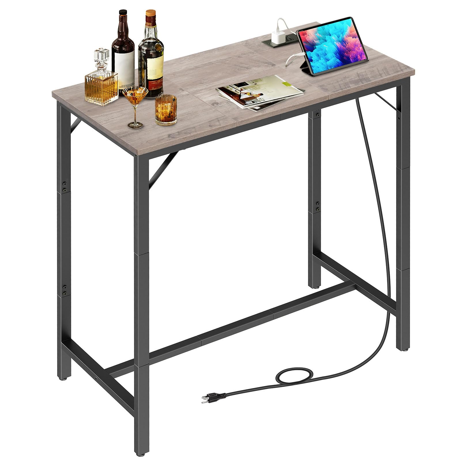 Bar Table with Charging Station, Rectangular Pub Table, High Top Coffee Table