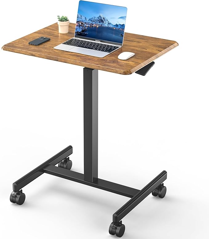 Small Standing Desk Mobile Portable Rolling Laptop PC Table on Wheels Adjustable Height