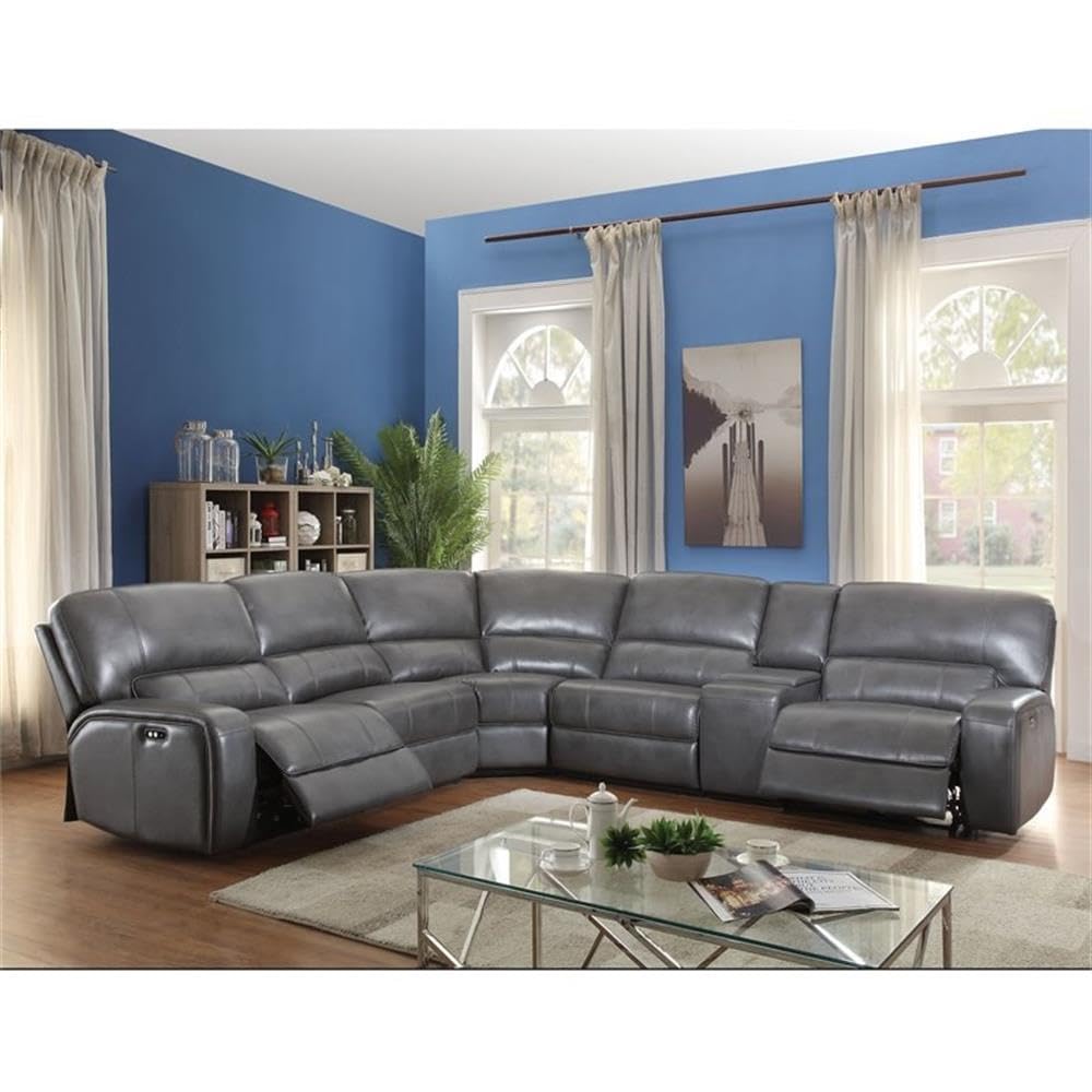 Saul Faux Leather Sectional Sofa with 2 Reclining Seats in Gray