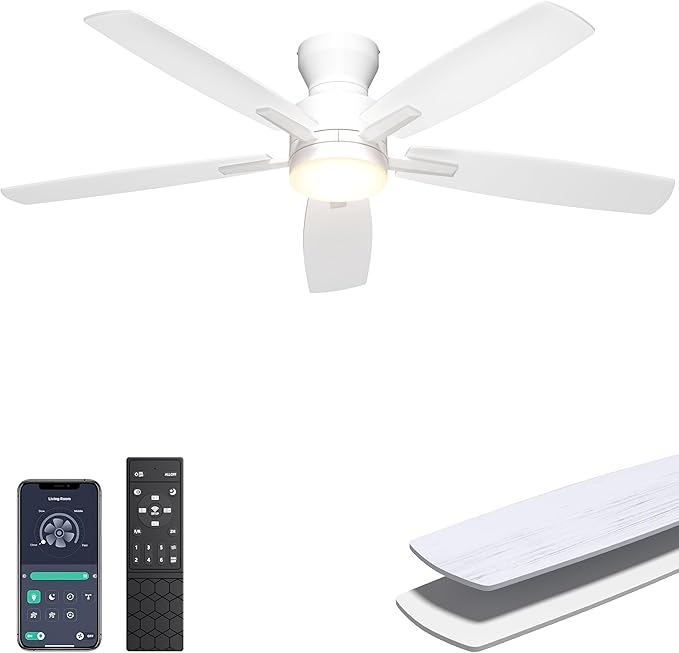 Ceiling Fans with Lights, 52'' Low Profile Ceiling Fan with Light and Remote/APP Control