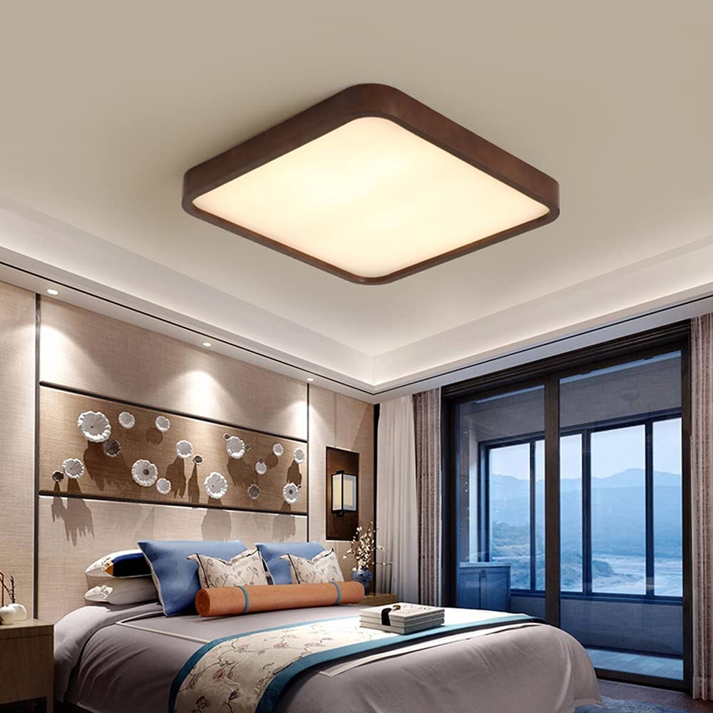 Ceiling Lamps,Living Room Lamp Black Walnut Color Modern Solid Wood Square