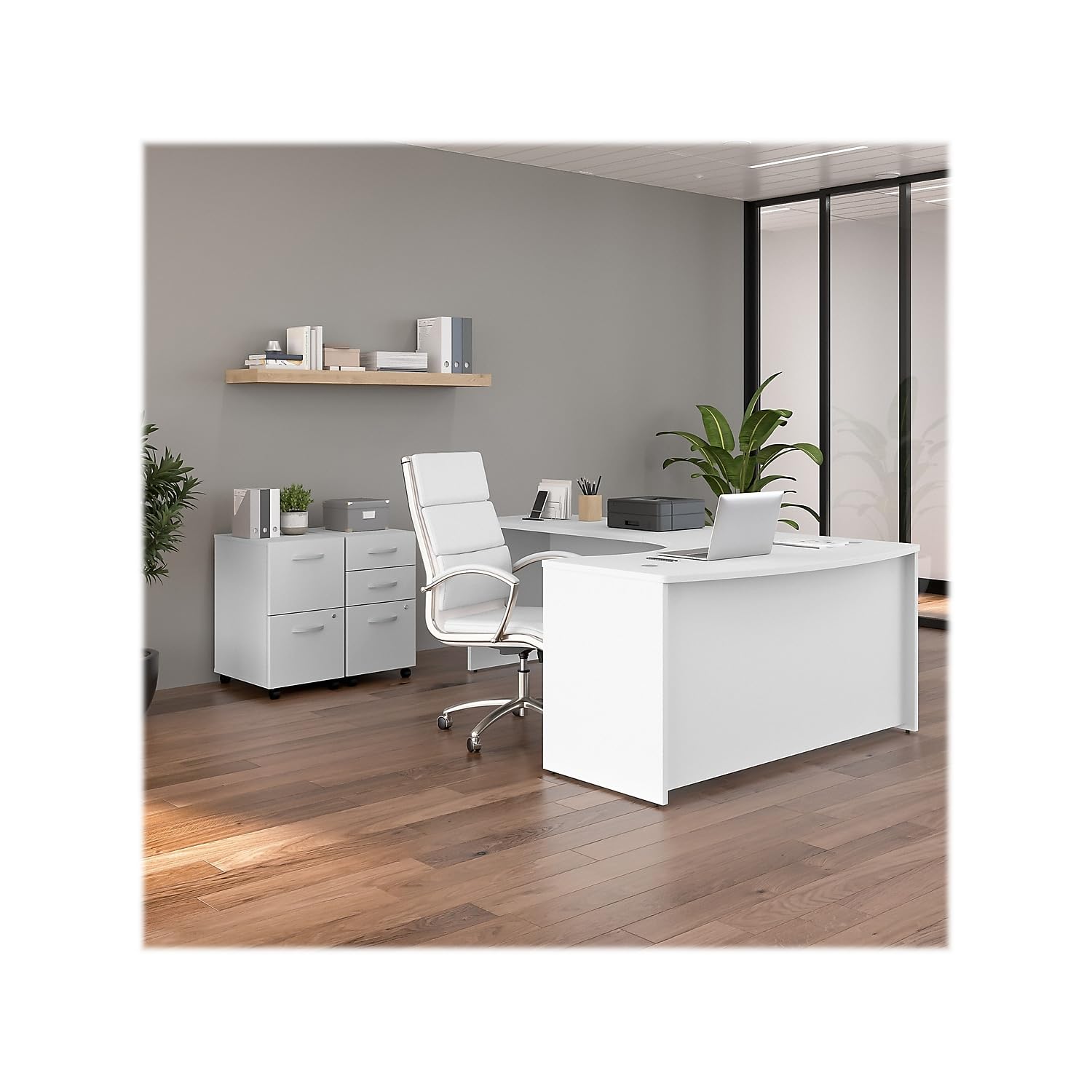 Furniture Studio C 60W x 43D Left Hand L-Bow Desk Shell in White