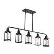 Kitchen Island Light,5-Light Dining Room Light Fixture, Cage Linear Pendant Lighting