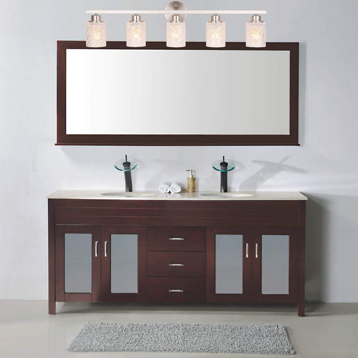 37" Vanity Lights, 5 Light Wall Sconce Lighting, Brushed Nickel Bathroom Lights Over Mirror