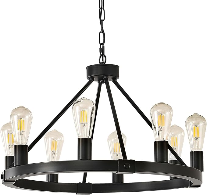 Black Modern Farmhouse Wagon Wheel Chandelier for Dining Room Light