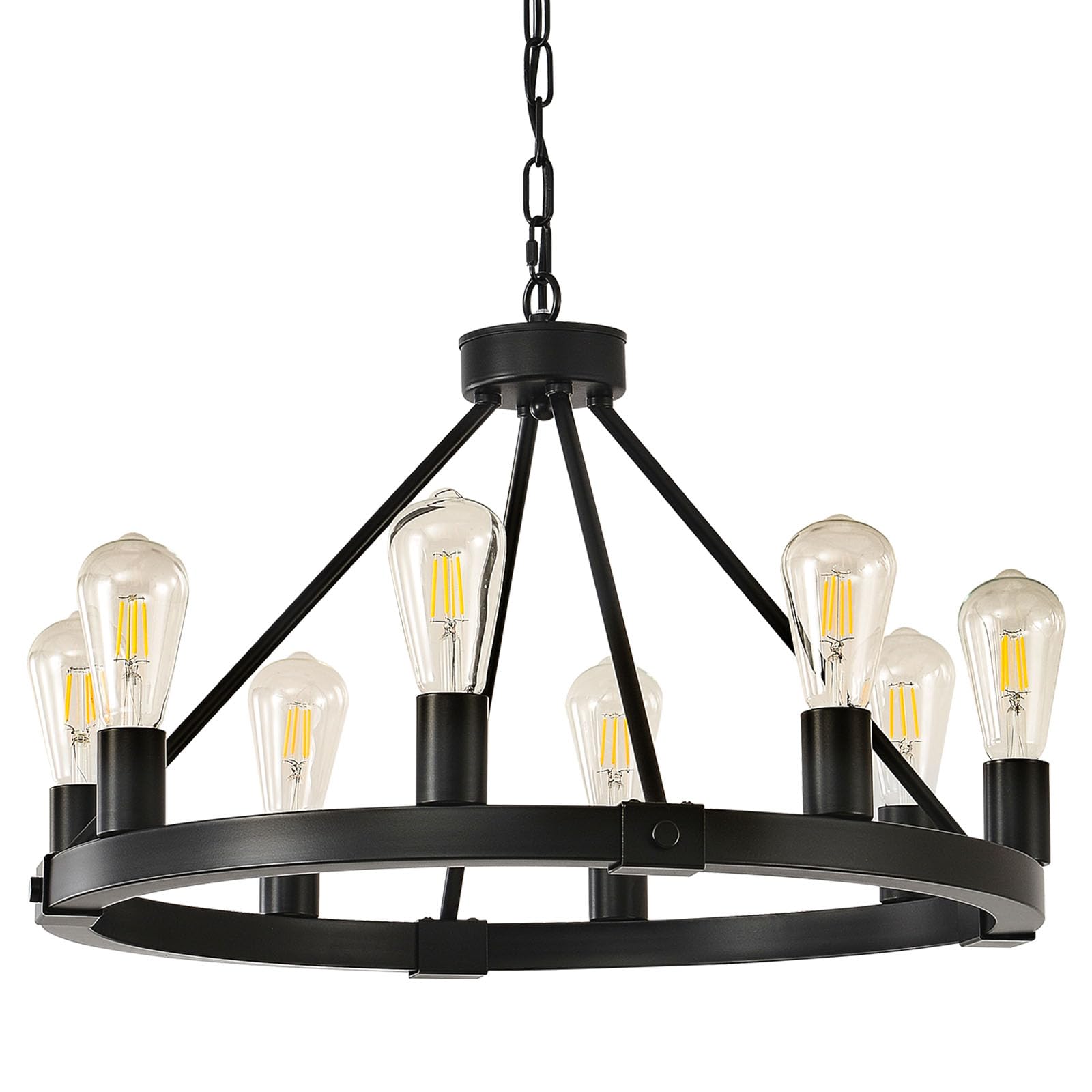 Black Modern Farmhouse Wagon Wheel Chandelier for Dining Room Light