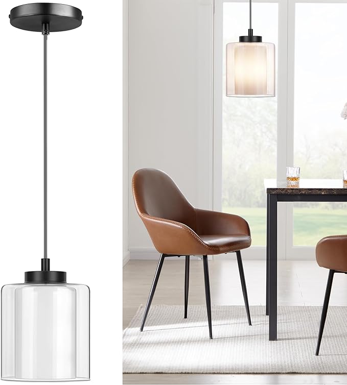 Industrial Pendant Lights Kitchen Island, Modern Clear Glass Shade Black Kitchen Pendant