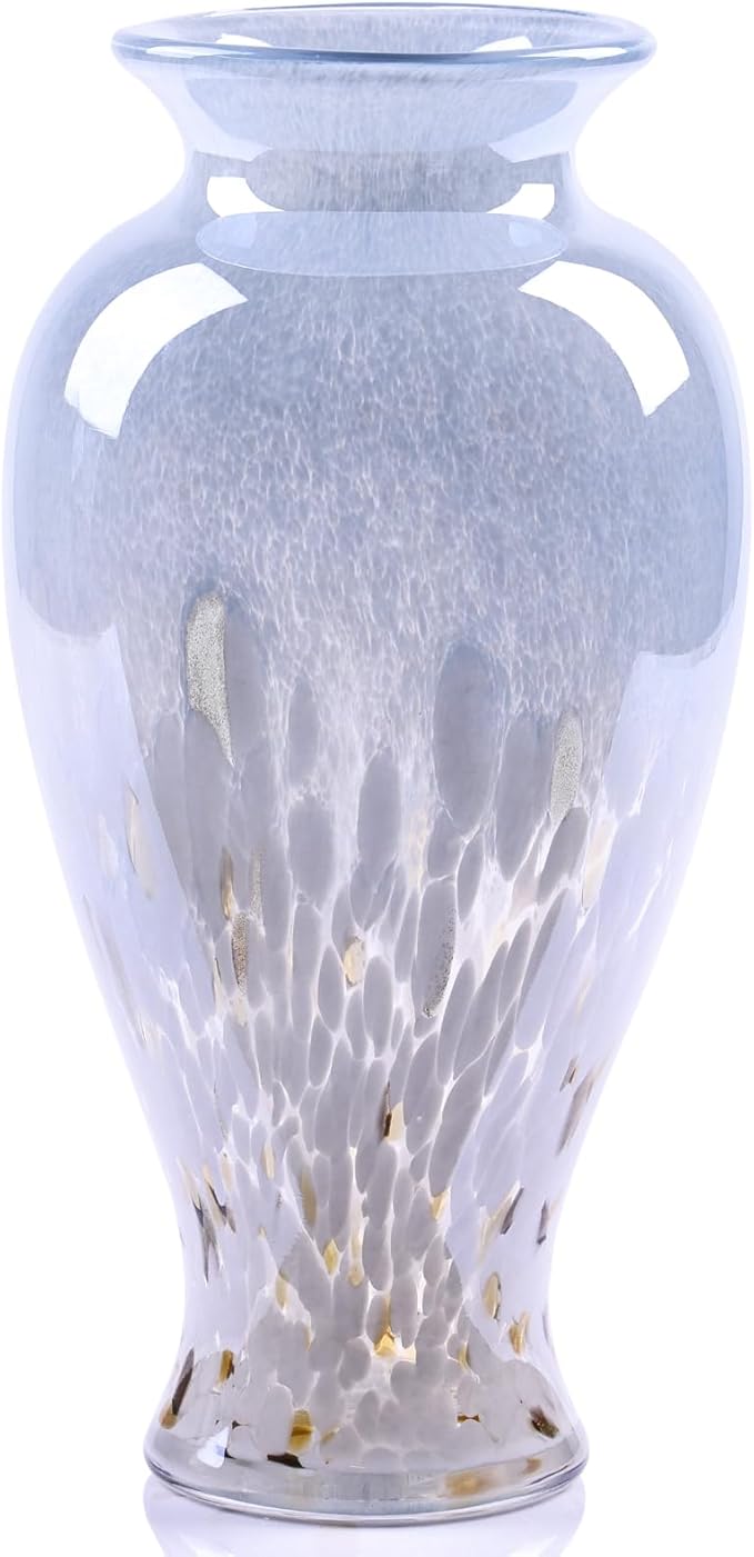 Blue Glass Vase, Colorful Opaque Glass Vase, Unique Design Wide