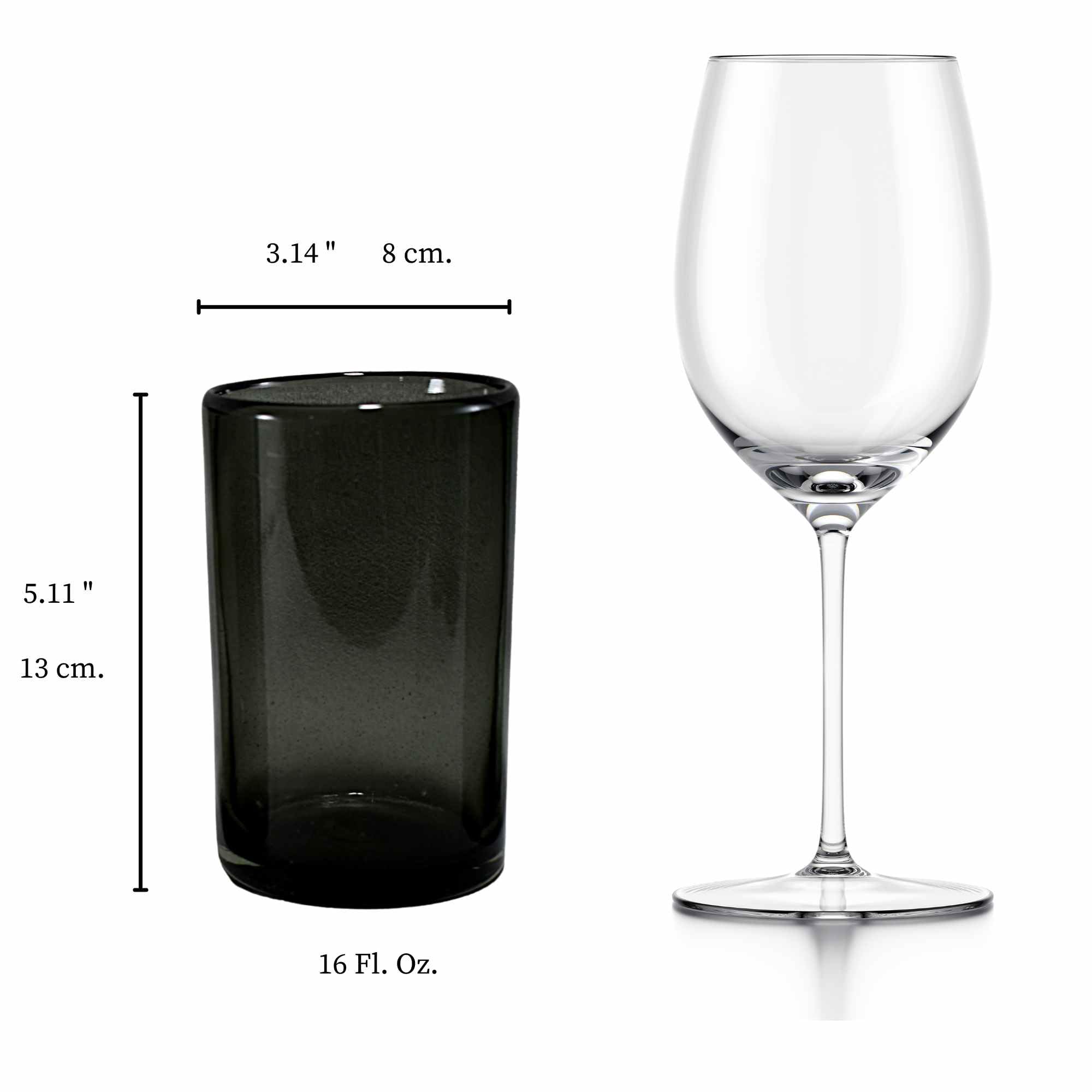 Drinking Glasses Artisan Crafted from Mexico Set of 6 pieces (Smoke, Water 16 Oz.)