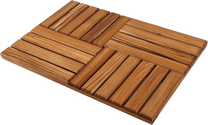 Teak Wood Bath Mat, 32 x 20 inch Large Wooden Shower Mat for Bathroom