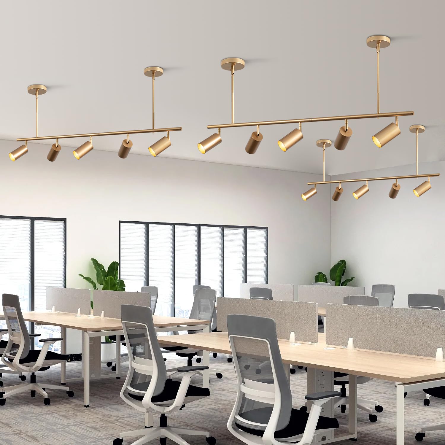 5-Light LED Track Lighting Kit Gold Track Light Flexibly Rotatable Light Head Modern