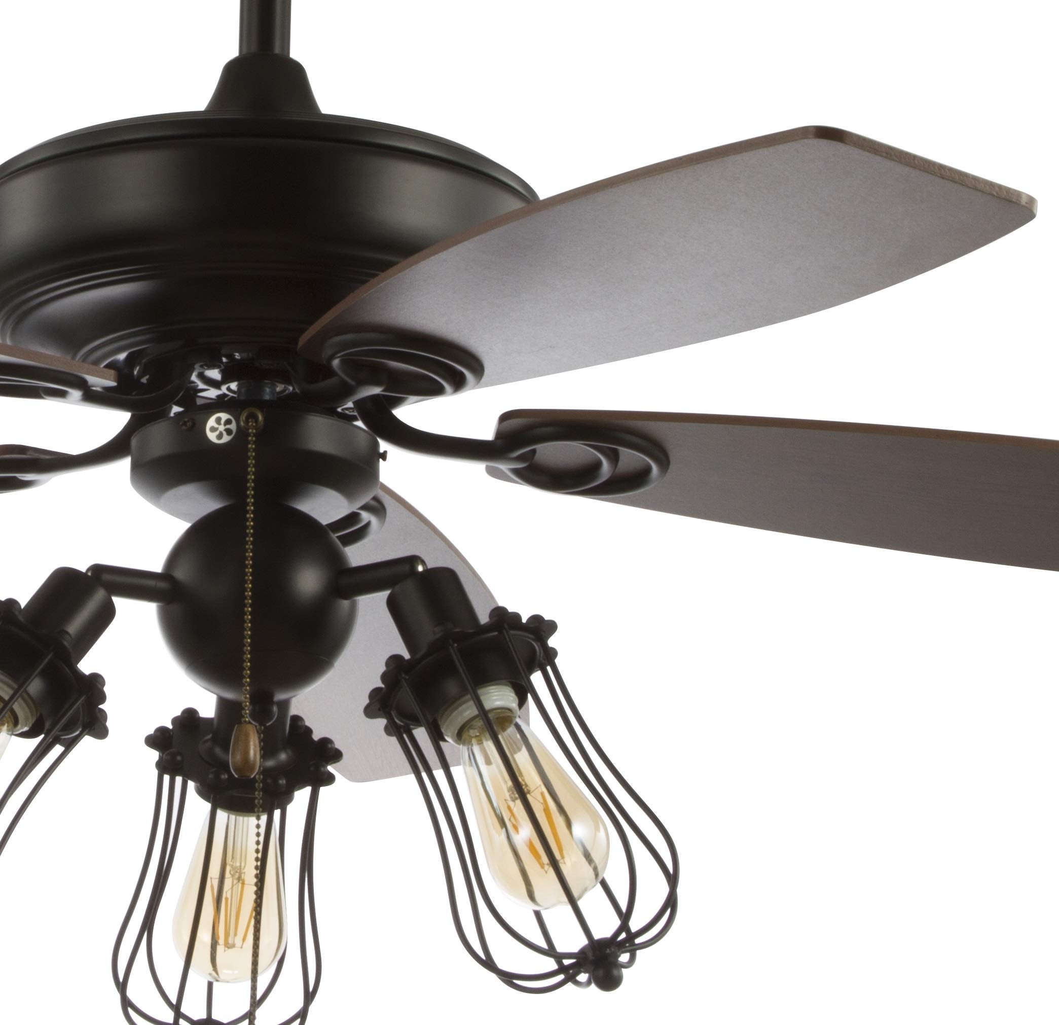 Lucas 52" Caged 3-Light Metal/Wood LED Ceiling Fan and Pull Chain, Farmhouse, Bohemian