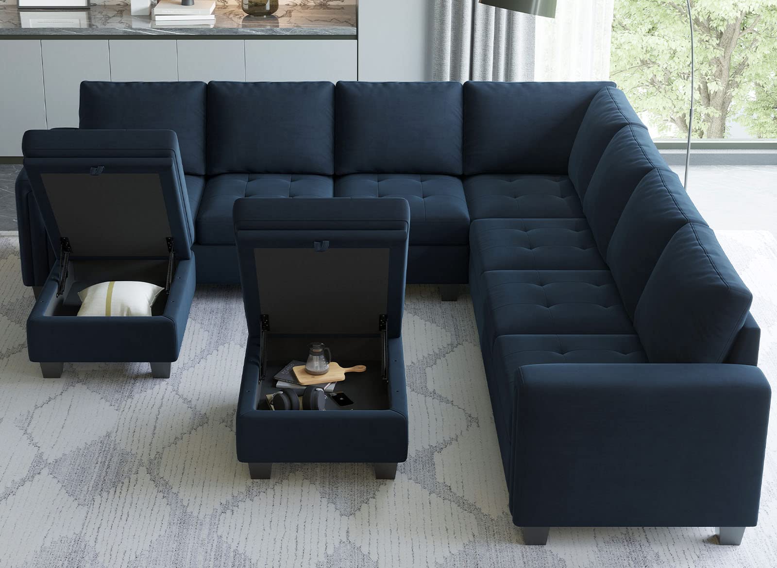 Oversized Velvet Modular 8-Seat Sectional Sofa Set with Storage Ottoman U Shaped Couch