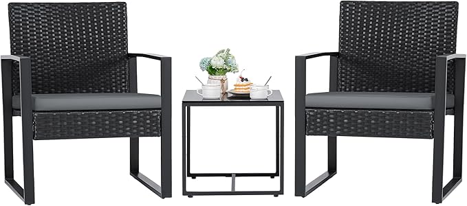 3 Pieces Patio Set Outdoor Wicker Furniture Sets Modern Rattan Chair,Outdoor Seating