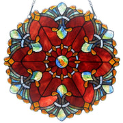 W10041 Baroque Tiffany Style Stained Glass Window Panel with Chain