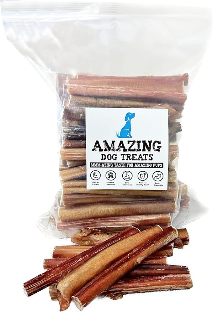 Dog Treats - 6 Inch Medium Size Bully Sticks (50 Count) - Bulk Bully Sticks for Dogs