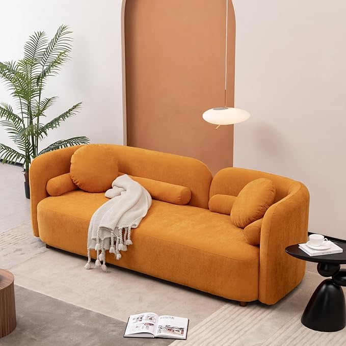 88.5'' Minimalist Curved Sofa 3 Seater Chenille Velvet Fabric Sofa