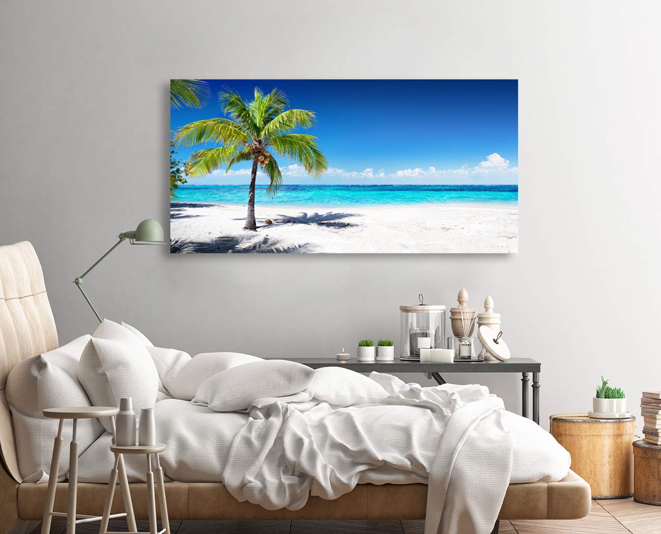 Large Canvas Wall Art Summer Ocean Waves Coconut Trees on Sands Beach