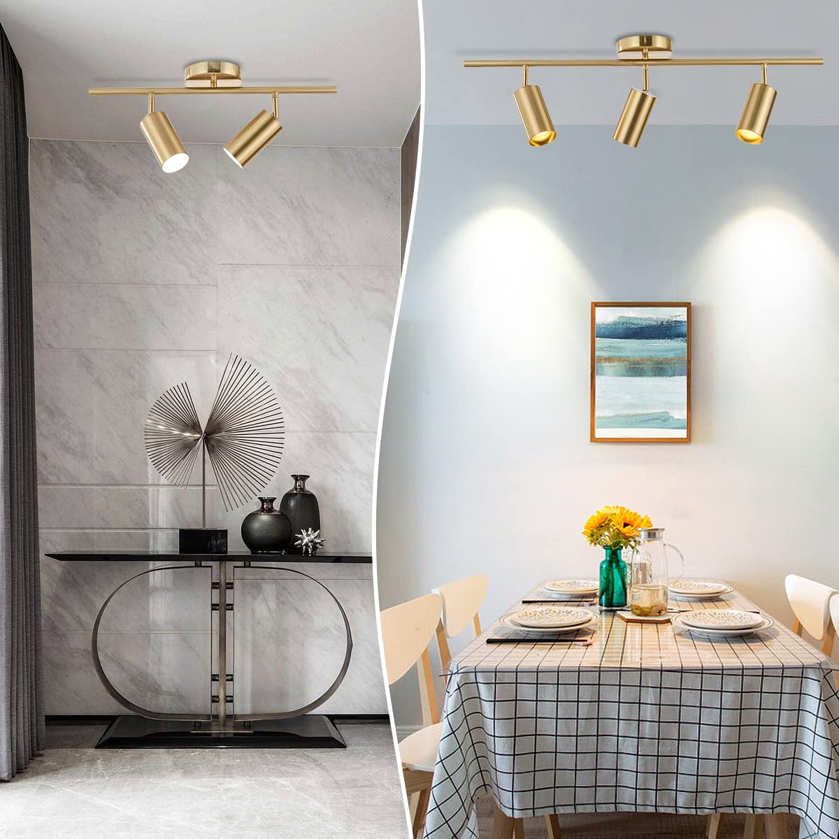 Gold Flush Mount Tracking Light Kit 3 Light Wall Decorative Lamp