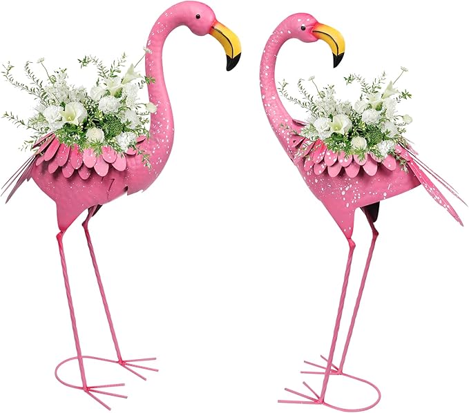 Pink Flamingo Statue-Garden Statues for Outside - 2 Pack Flamingos Sculptures Statue