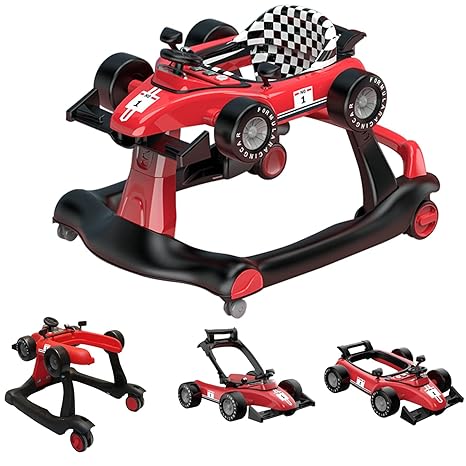 4-in-1 Baby Walker, Foldable Activity Walker with Adjustable Height & Speed, Music