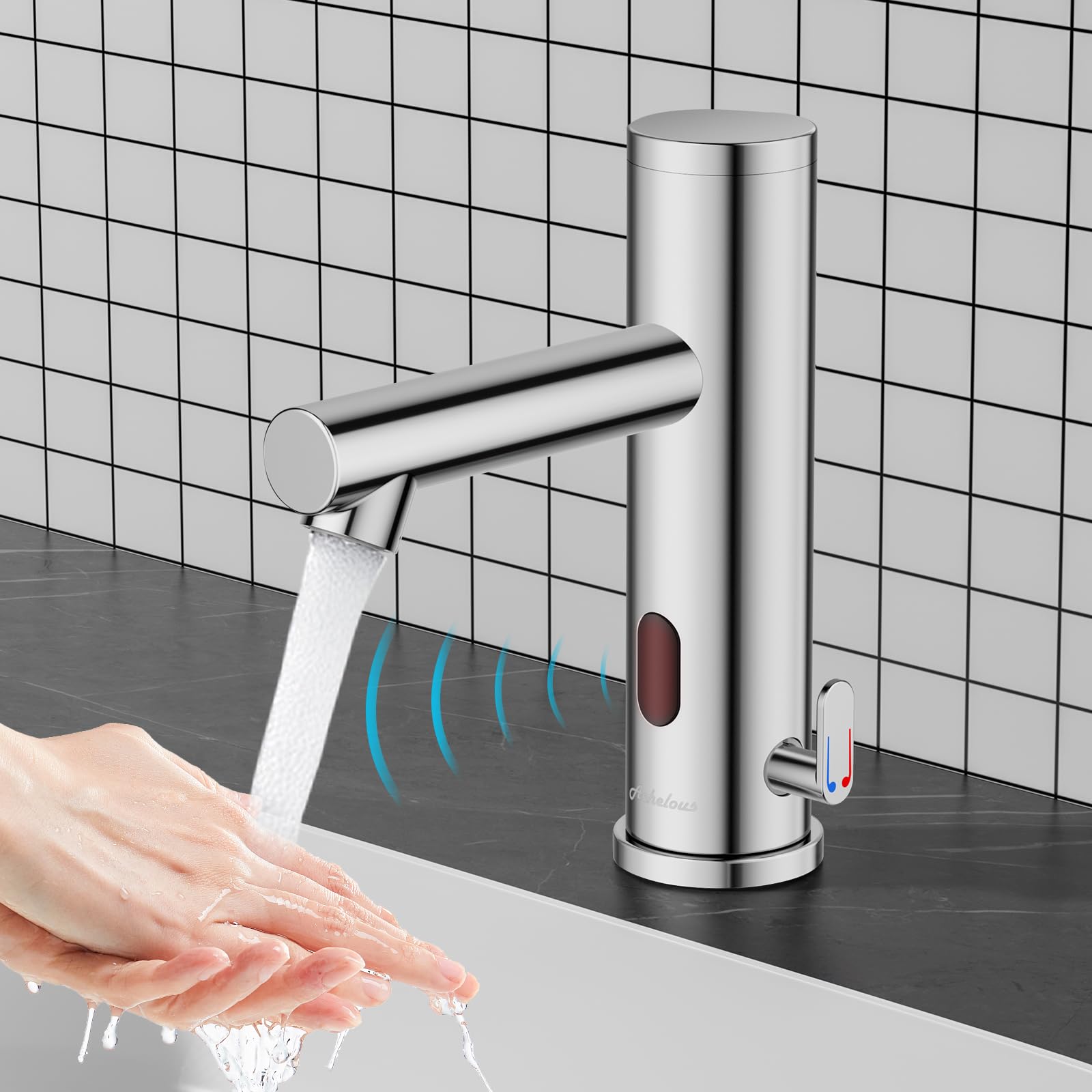 Automatic Touchless Bathroom Sink Faucet with Deck Plate,Hands Free Infrared Sensor