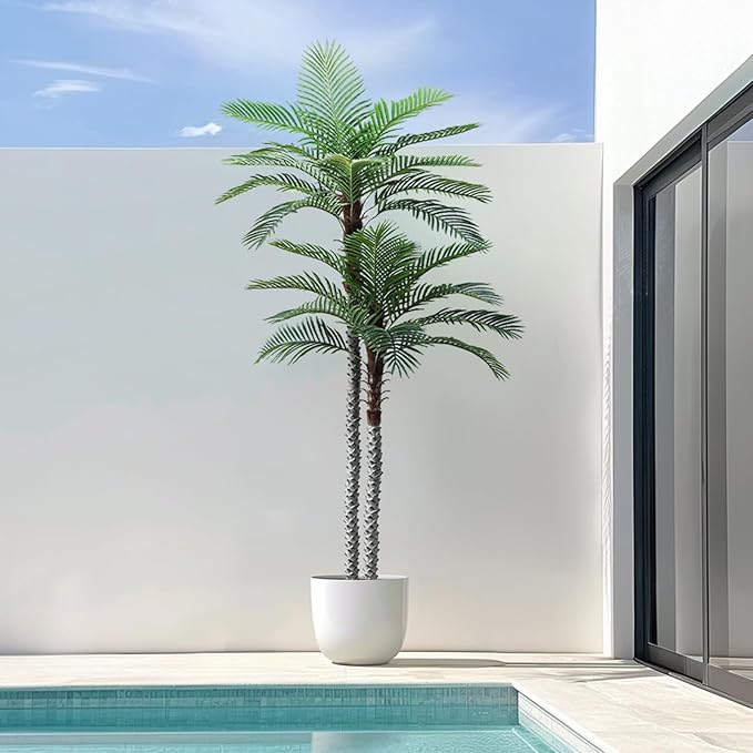 8ft Tall UV Resistant Faux Palm Tree, 96in Artificial Palm Tree Indoor Outdoor