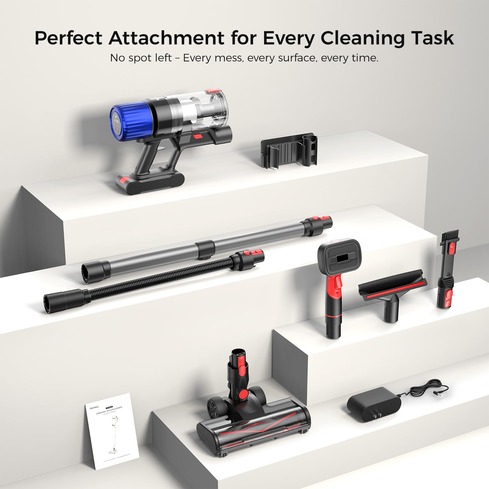 Teendow Cordless Vacuum Cleaner, 500W 50 Minutes Runtime Stick Vacuum for Pet Hair, Powerful Suction, Rechargeable, Lightweight, Handheld Vacuum Versatile for Carpet, Hard Floor (Starry Gray)