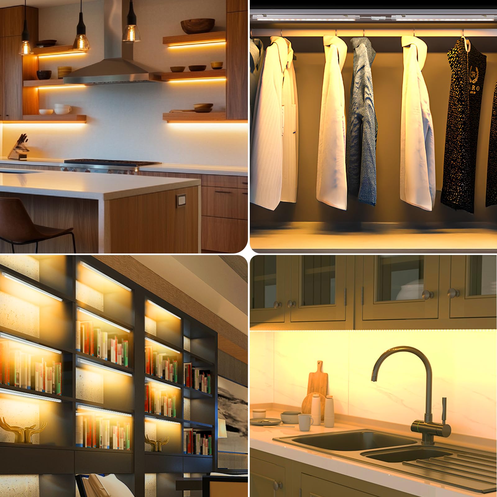 Under Cabinet Lighting, Dimmable 12 inch Under Counter Lights, 120V Plug in & Hardwired