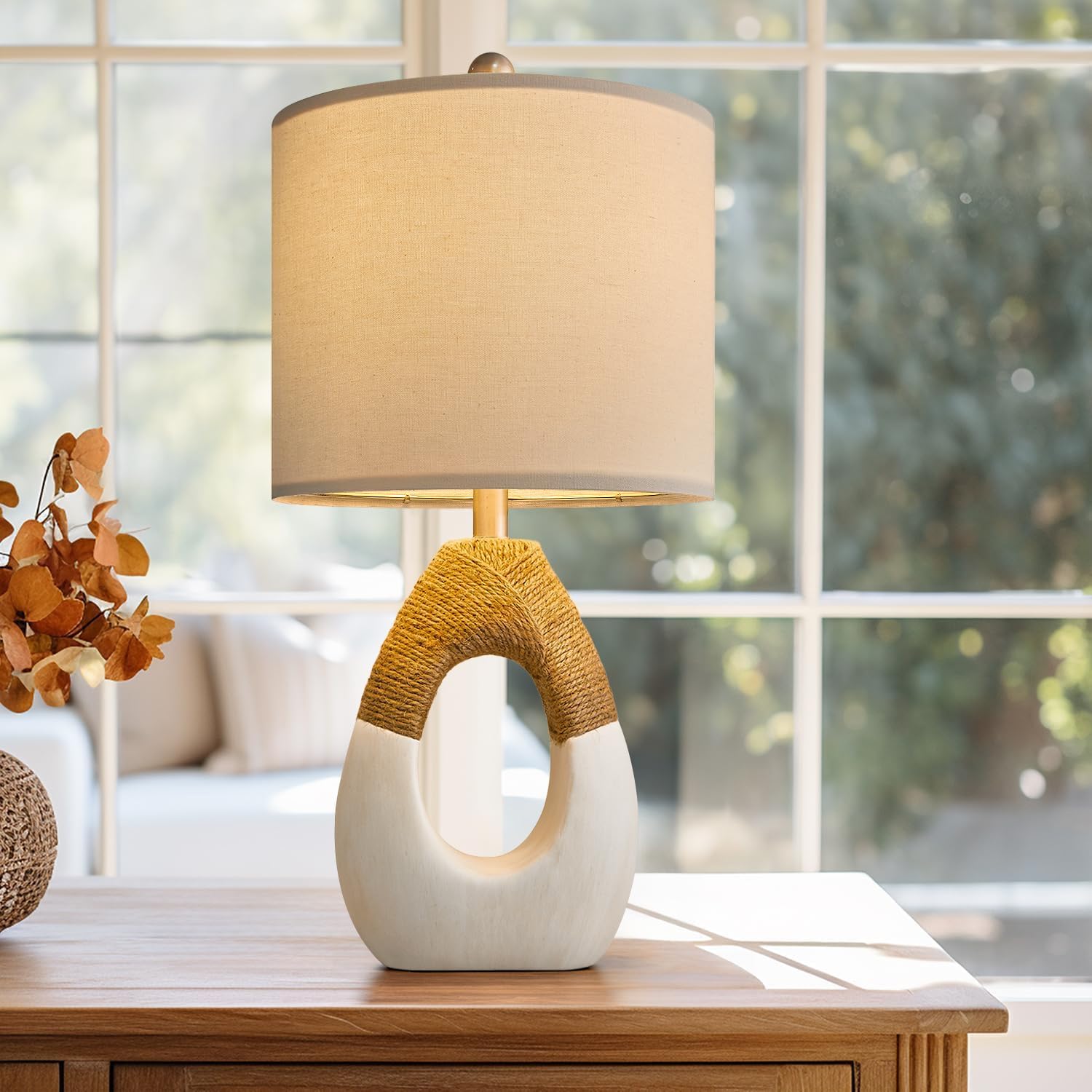Boho Table Lamps Bedroom Living Room Set 2 Small Farmhouse Rattan Table Lamp 19