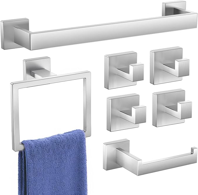 7-Pieces Towel Racks for Bathroom, SUS304 Matte Black Bathroom Accessory Set