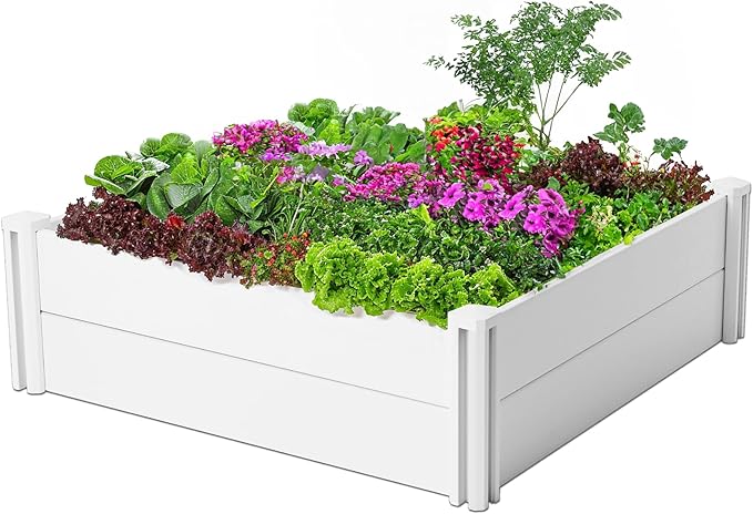 Durable Vinyl Raised Garden Bed, 4x4x1ft Raised Bed for Gardening