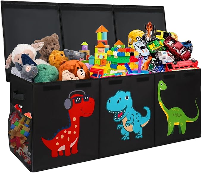 Extra Large Toy Box, Collapsible Storage Organizer with Lids, Cute Animals Toybox