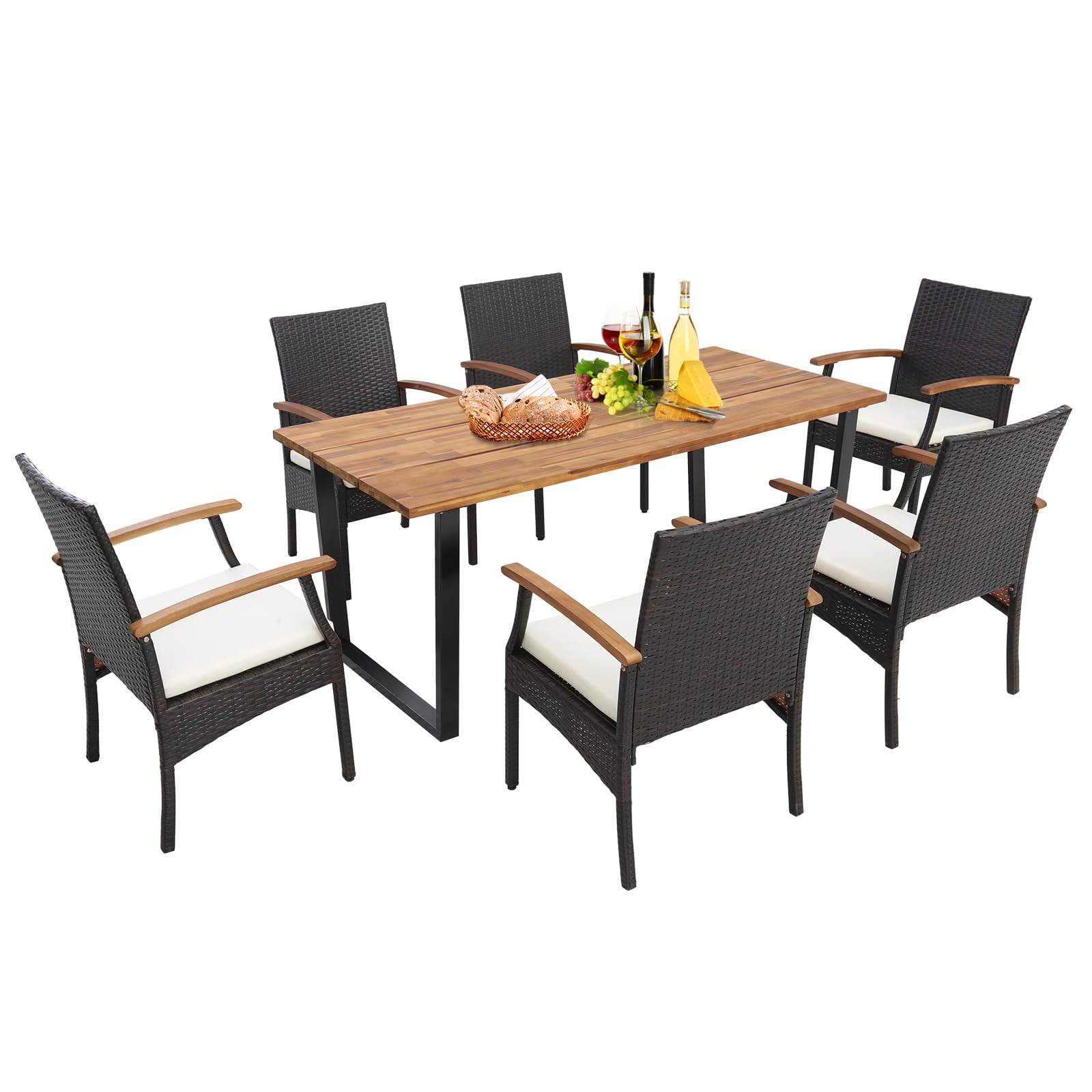Outdoor Dining Set for 6, Weather Resistant Heavy Duty 7 Pieces Patio Acacia
