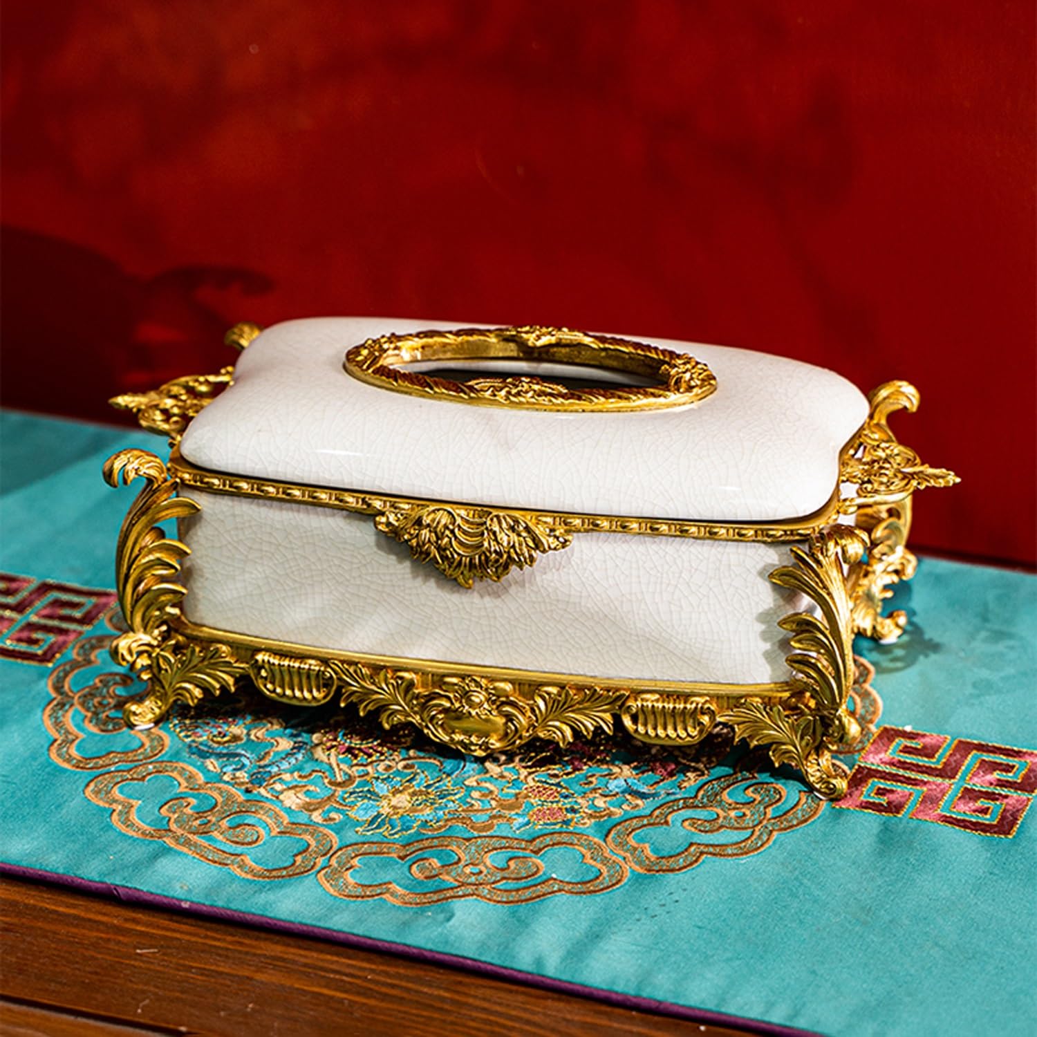 Tissue Box Cover, Luxury Ceramic Brass Tissue Box Holder Organizer, Paper Cover Case