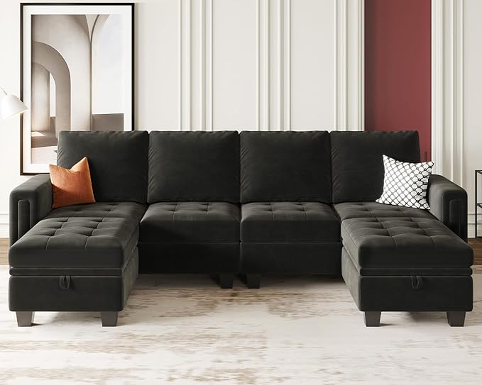Velvet U Shaped Sectional Sofa Couch