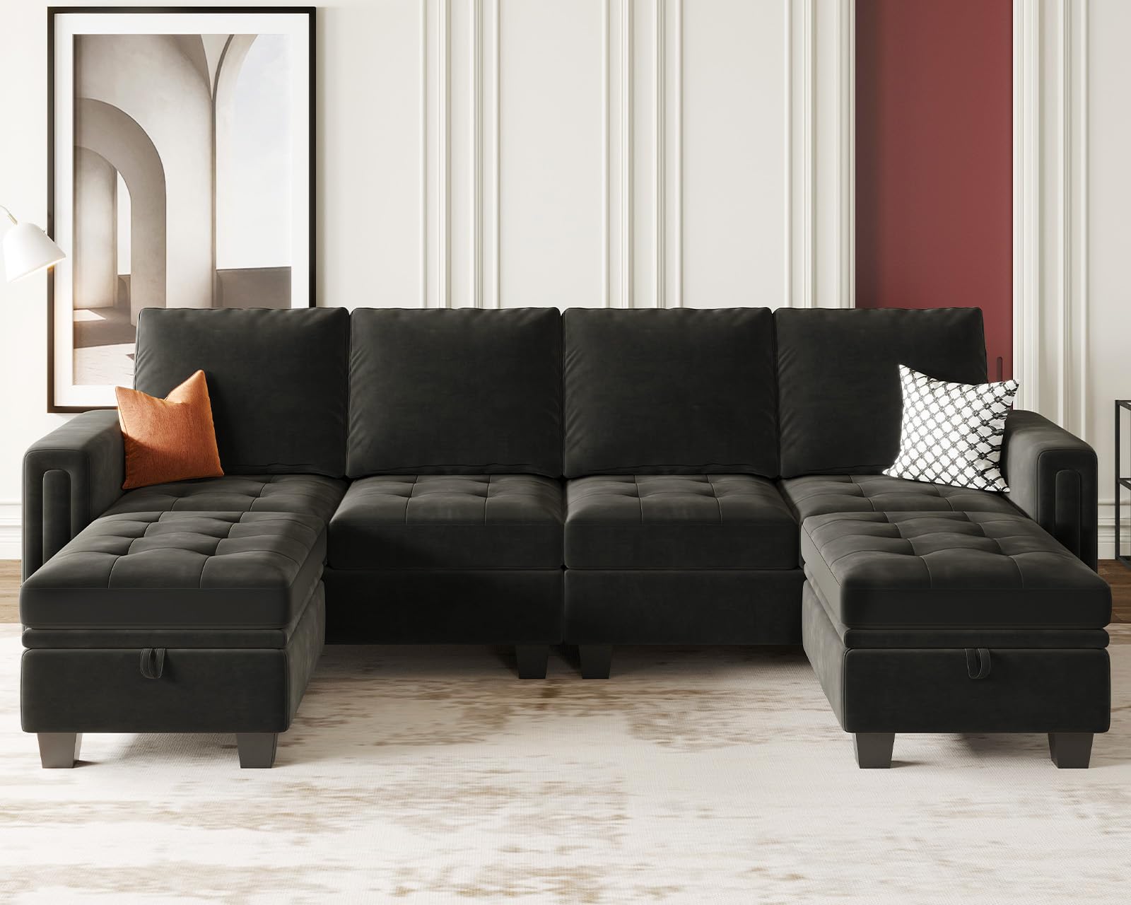 Velvet U Shaped Sectional Sofa Couch