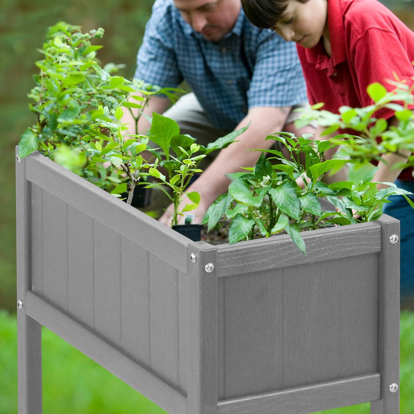 Raised Garden Bed with Drainage Hole Waterproof HDPE Elevated Planter Box