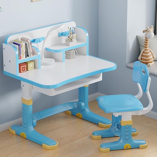 Kids Desk and Chair Set, Height Adjustable Child's School Study Writing