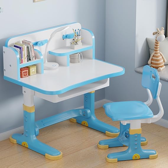 Kids Desk and Chair Set, Height Adjustable Child's School Study Writing