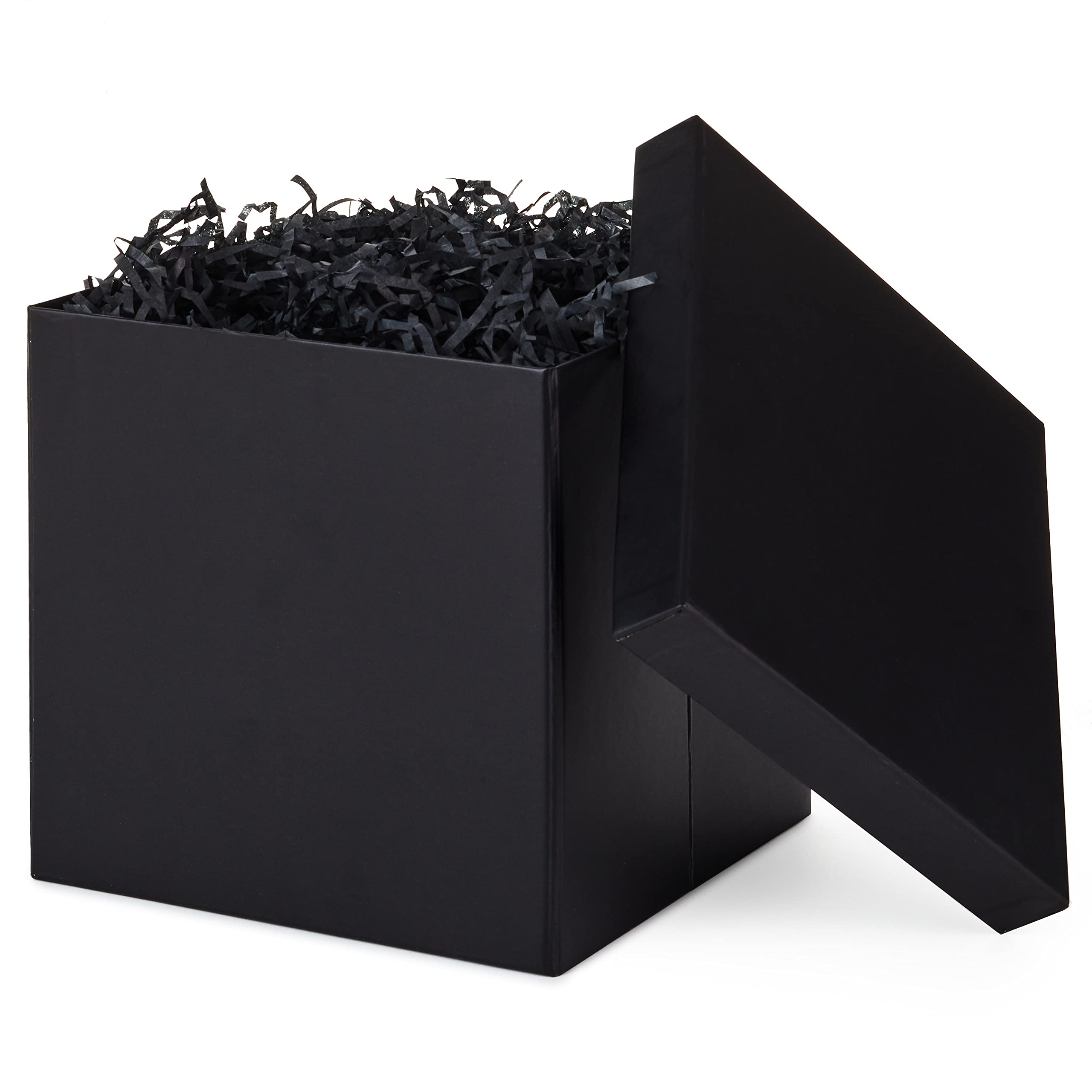 Medium Gift Box with Lid and Shredded Paper Fill (Black 7 inch Box) for Weddings