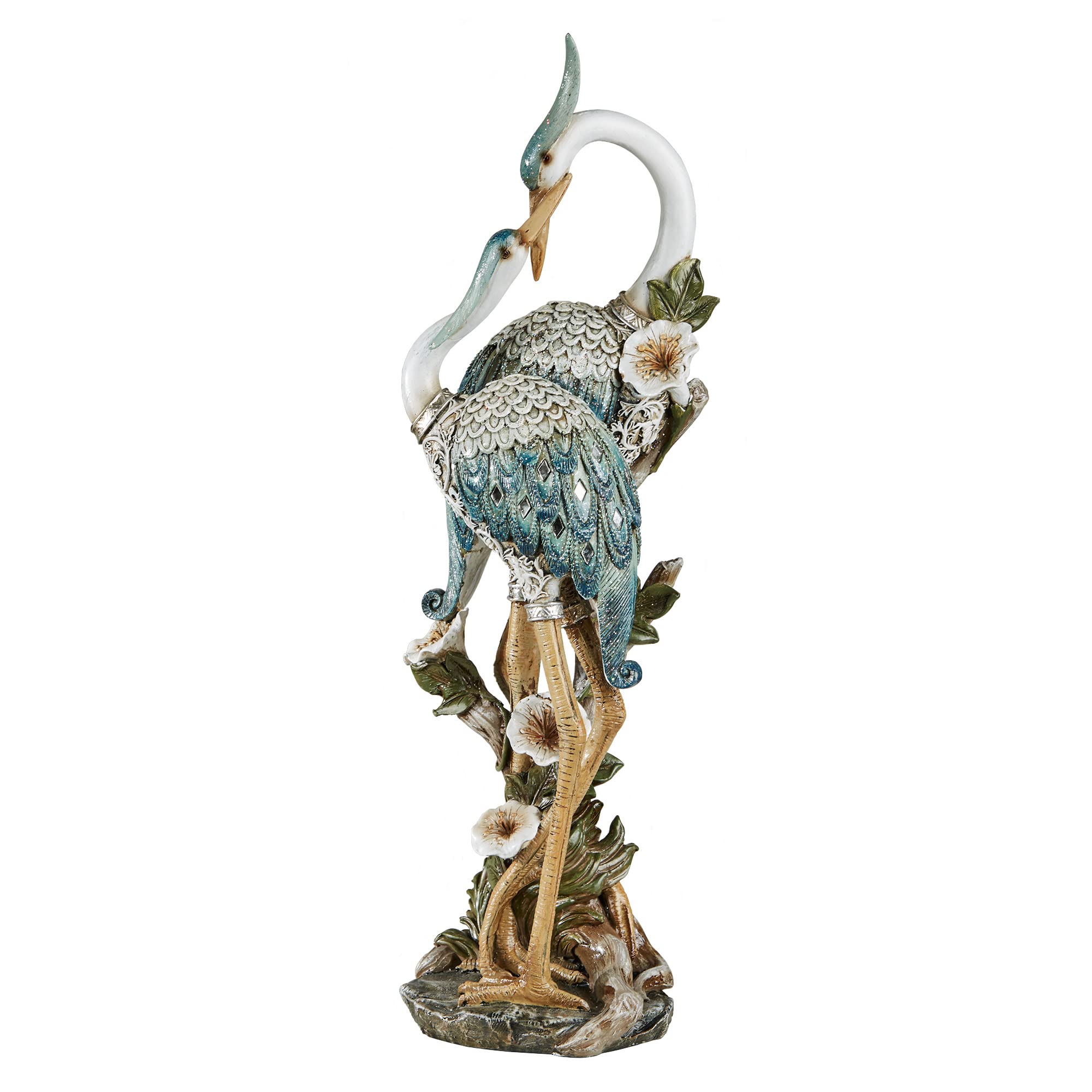 Devoted Cranes Table Sculpture Teal - Made of Resin Coastal Crane Shorebirds - Glitter