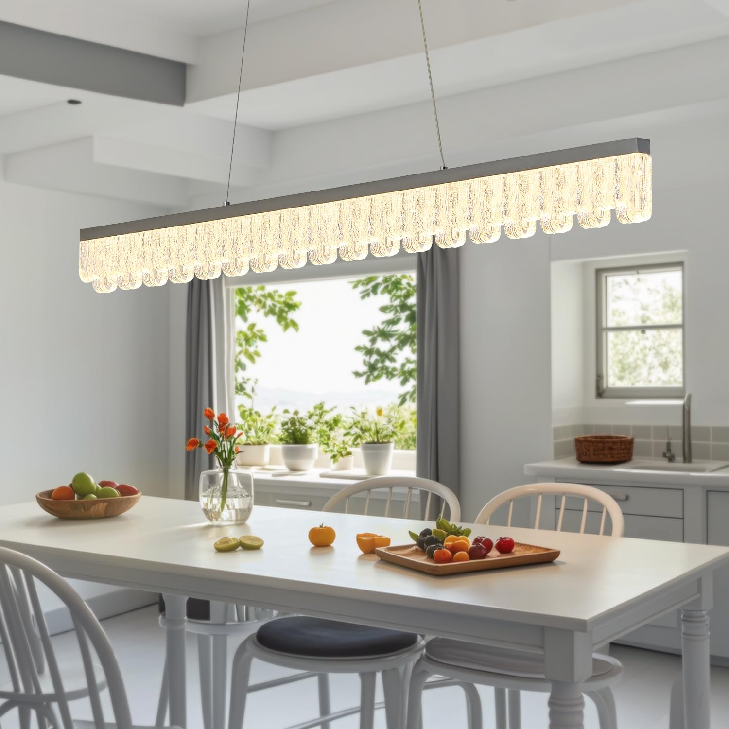 Modern Pendant Lights Kitchen Island, 50" Minimalist Dimmable LED Linear Light Fixture